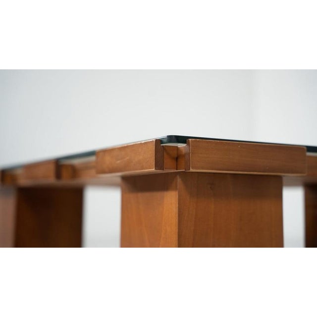 Mid-Century Modern Coffee Table with Grid Wood Pattern and Glass, Italy, 1960s For Sale - Image 3 of 7