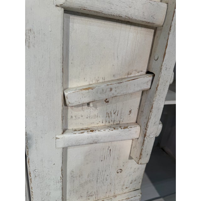 Wood 1960s Set of 2 Rustic Whitewashed Wooden Armoire With Geometric Relief Doors For Sale - Image 7 of 10
