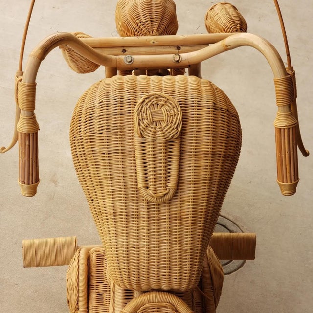 Vintage Wicker and Rattan LifeSize Harley Chopper Sculpture in the