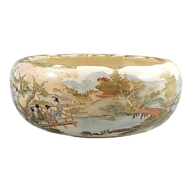 Meiji Japanese Satsuma Centrepiece Bowl by Master Shizan For Sale - Image 6 of 14