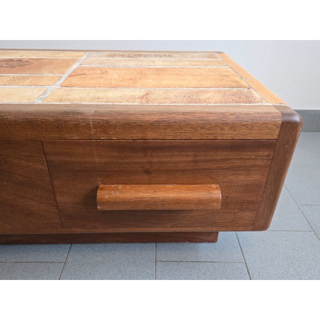 Vintage 3-Drawers Coffee Table in Oak & Ceramic, 1970s For Sale - Image 3 of 18