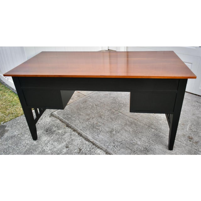Vintage Ethan Allen Transitional Style Black & Cherry Four Drawer Desk For Sale - Image 12 of 13