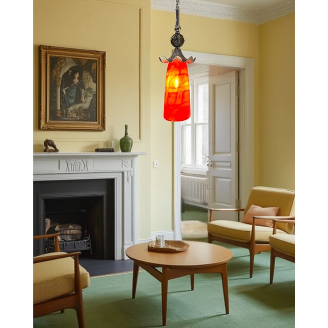 Late 20th Century Murano Orange Red Abstract Flower Bud Pendant Light For Sale - Image 10 of 18