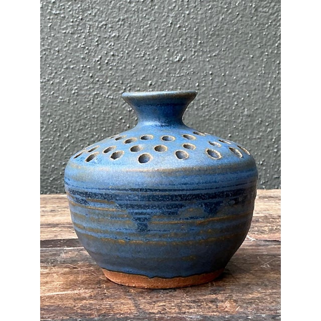 Vintage Original Studio Pottery Pierced Vase For Sale - Image 12 of 12