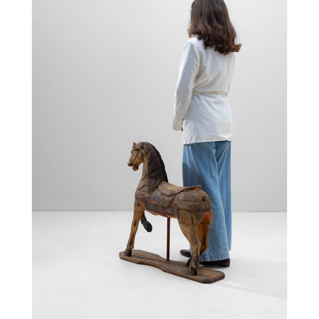 1920s French Hand-Carved Wooden Carousel Horse For Sale - Image 4 of 18
