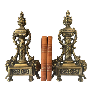 Pair of Antique Brass Neoclassical Andiron Fronts Reimagined as Decorative Bookends - A Pair