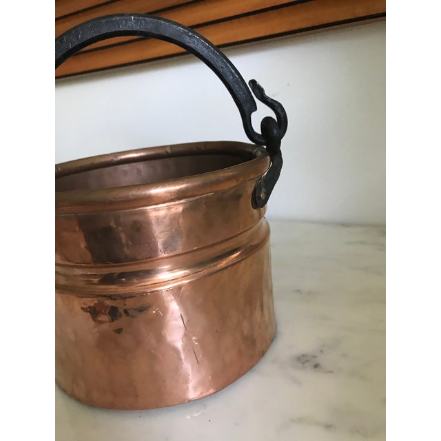 Antique Rustic Copper Cauldron With Handle For Sale - Image 4 of 7