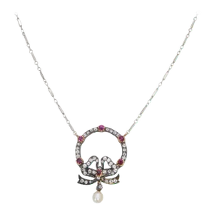 Edwardian Belle Époque Ruby Diamond Bow Necklace