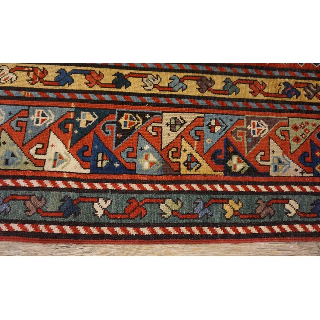 1890s Blue Navy Geometric Antique Caucasian Talish Rug 3'8" X 9'4" Handknotted Wool Carpet For Sale - Image 11 of 17