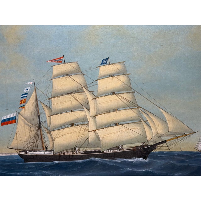 Vintage Maritime Oil Painting of “Britannia of Åland” – Scandinavian Ship Portrait, Baltic Barque, Signed Hartvik After...