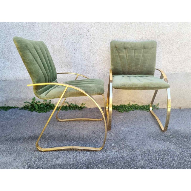1970s Italian Modern Brick Green Velvet and Gold Chromed Metal Chairs, 1970s, Set of 2 For Sale - Image 5 of 15