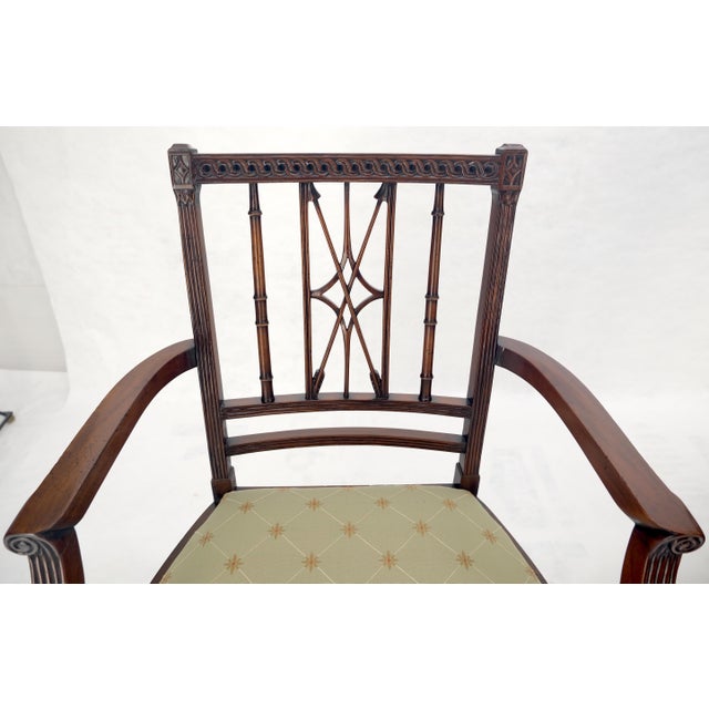 Berkey & Gay Pair of Very Fine Carved Mahogany Open Arm Faux Bamboo Arrows Armchairs MINT For Sale - Image 4 of 16