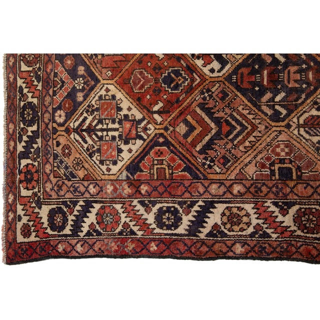 Persian Rust Vintage Bakhtiari Wool Rug Handmade With Allover Design For Sale - Image 3 of 9