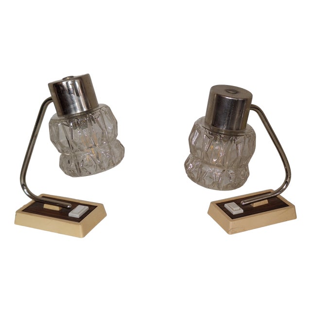 Vintage Bedside Lamps with Brown-Beige Plastic Frame from Hustadt-Leuchten, 1970s, Set of 2 For Sale