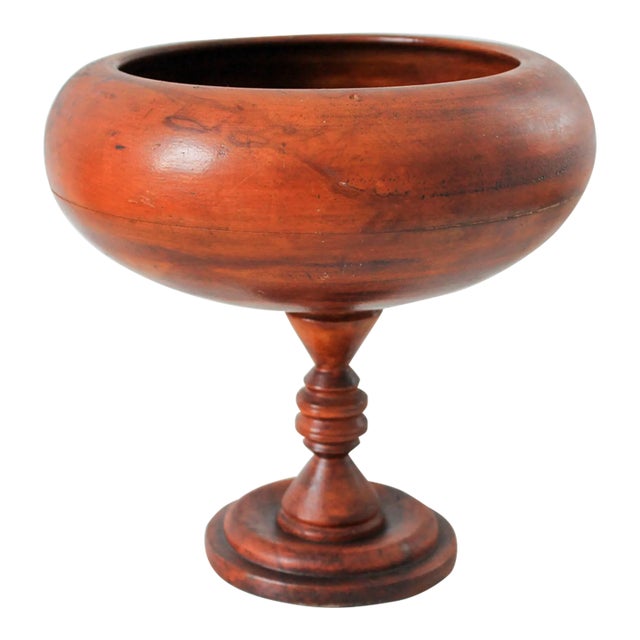 Vintage Turned Wood Pedestal Bowl For Sale