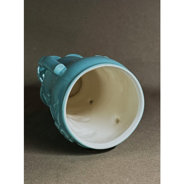 1940s 8 Inch Handled Vase MCM Raised Floral Design For Sale - Image 5 of 6