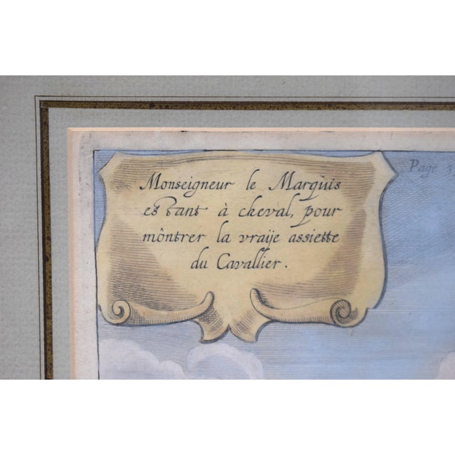 Traditional Monseigneur Le Marquis Estant À Cheval, Pour Mônsrer La Vraije Assiette Du Cavalier. Fol. 14 French Equestrian Hand-Colored Print For Sale - Image 3 of 7