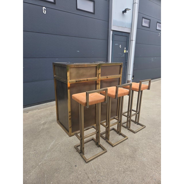 Vintage Brass Modular Bar with Bar Stools from Maison Jansen, 1970, Set ...