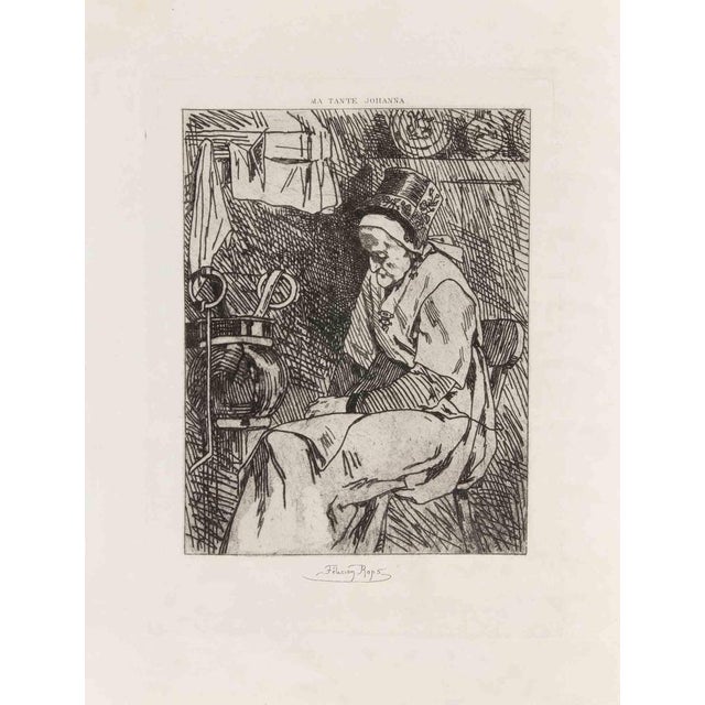 Etching realized after Félicien Rops in 1908. Signed in the plate. Ref. Oeuvre gravé et lithographié de Félicien Rops (two...