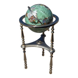 Gemstone Globe on Brass Stand With Compas in Base. For Sale