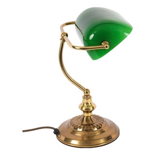 Vintage 20th Century Articulated Green Glass Brass Bankers Lamp Desk Lamp For Sale