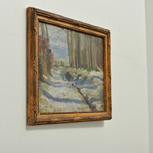 French French Vintage Framed Winter Landscape Painting For Sale - Image 3 of 8