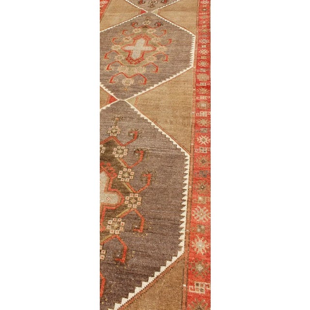 Colorful Vintage Turkish Runner With Diamond Medallions in Lt. Camel and Gray For Sale In Atlanta - Image 6 of 13