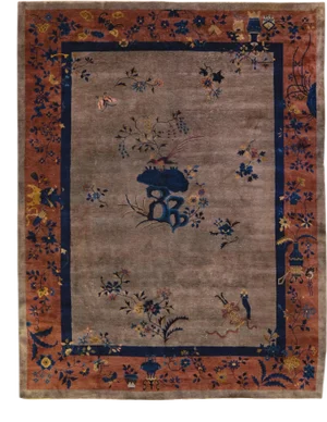 Art Deco Handmade Floral Chinese Motif Wool Rug