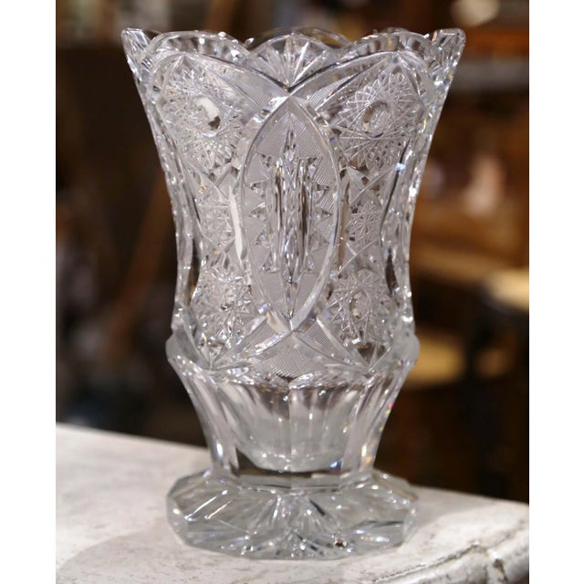 Mid 20th Century Mid-Century French Cut Crystal Vase With Floral and Geometric Motifs For Sale - Image 5 of 7