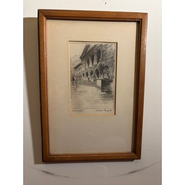 A finely detailed original etching of the Art Institute of Chicago depicting the museum’s grand Beaux-Arts facade and one...