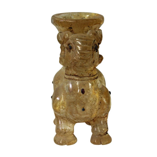 Chinese Chinese Clear Crystal Glass Vintage Dusty Finish Ram Jar Figure For Sale - Image 3 of 7