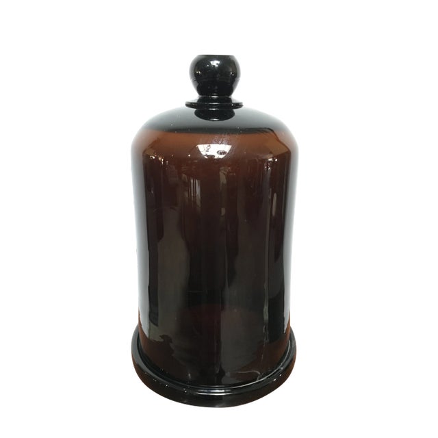 Antique Amber Glass Apothecary Dome Cloche With Ground Glass Finial For Sale