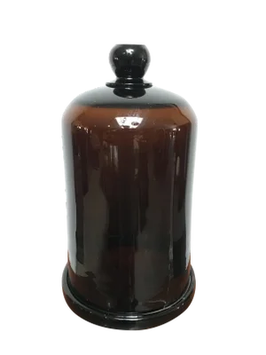 Antique Amber Glass Apothecary Dome Cloche With Ground Glass Finial