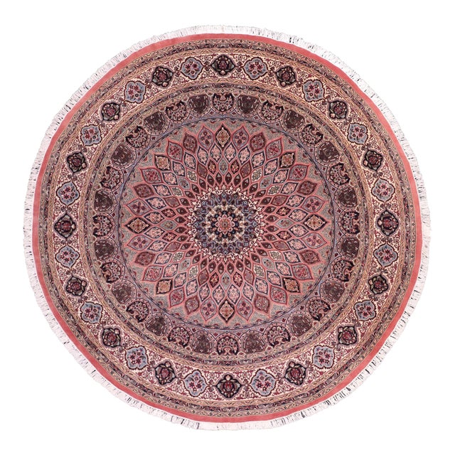 Medallion 1990's Pak-Persian Pink/Beige Wool Round Rug- 10'2'' X 10'5'' For Sale