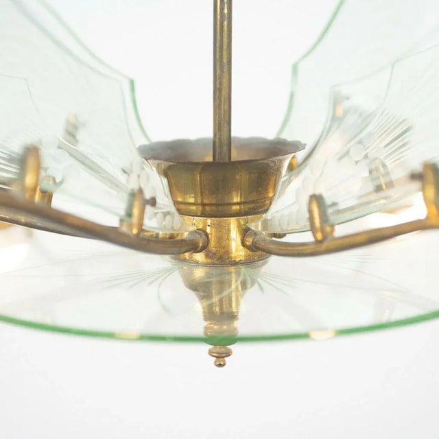 Vintage Brass and Glass 6-Light Ceiling Lamp, 1950s For Sale - Image 9 of 13
