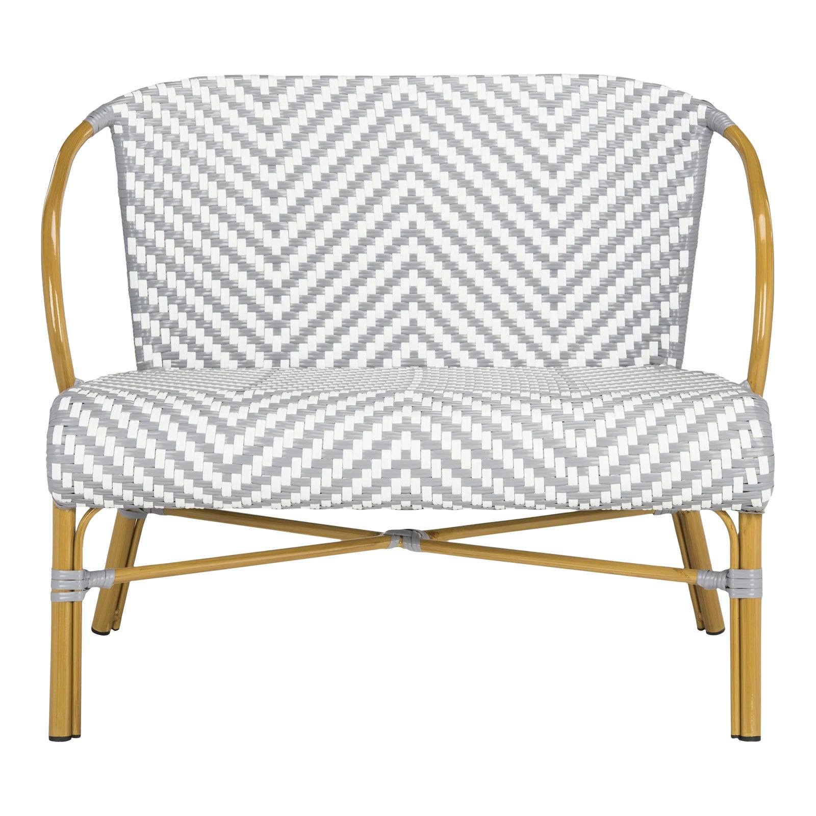 Herringbone Rattan Settee in Grey & White | Chairish