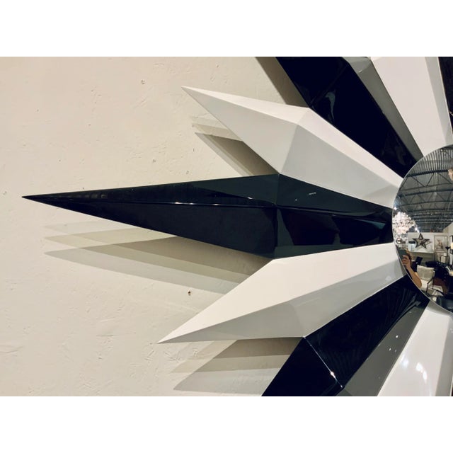 Contemporary Christopher Guy Contemporary Large Black and White Lacquer Starburst Wall Mirror For Sale - Image 3 of 5