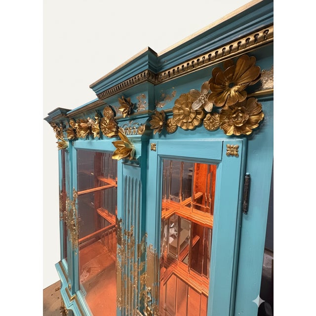 Rococo "The Blue Duchess" Hand Painted Neoclassical Display Armoire, China Hutch For Sale - Image 3 of 16
