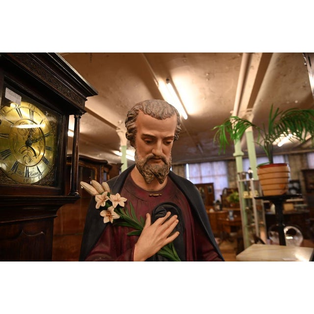 Sculpture Materials Lifesize Italian Mary and Joseph & Jesus Statues, 1920s, Plaster, Set of 2 For Sale - Image 7 of 18