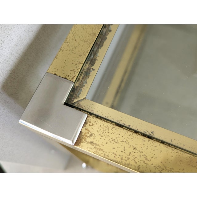 Italian Brass, Chrome Plated Metal and Glass Coffee Table with Wheels, 1970s For Sale - Image 8 of 16