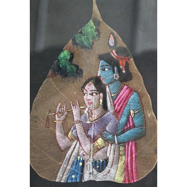Indian Painted Leaves in Frames, 1970s, Set of 2 For Sale - Image 6 of 15