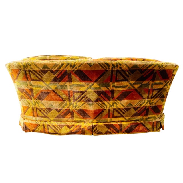 1960s 1960s Mid Century Modern Jack Lenor Larsen Milo Baughman Style for Flexsteel Geometric Curved Tuxedo Loveseat Sofa For Sale - Image 5 of 12