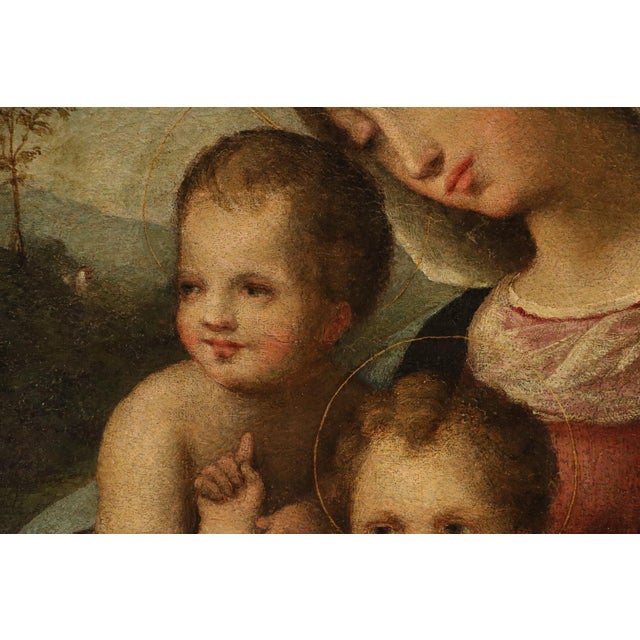 Follower of Domenico Beccafumi, Madonna and Child with the Infant Saint John the Baptist, 1600, Oil Painting on Canvas For Sale - Image 8 of 12