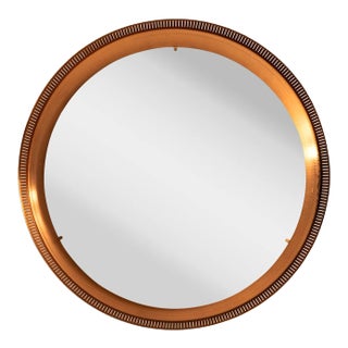 Danish Round Copper Mirror with Backlight, 1960s For Sale