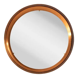Danish Round Copper Mirror with Backlight, 1960s