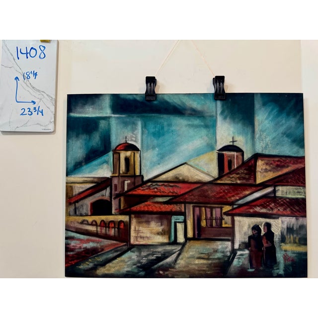 Henry Emil Salloch Original Pastel on Paper Expressionist Village Landscape With Church, 1962. For Sale In Atlanta - Image 6 of 6