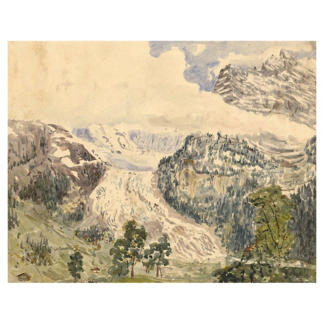 F. Devis, Lower Grindelwald Glacier, Switzerland, 1850s, Watercolour For Sale