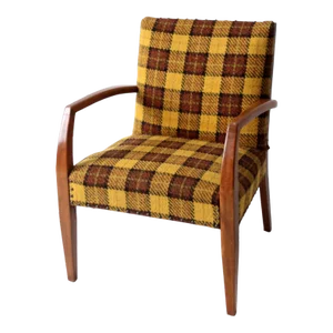 Mid Century Lounge Chair With Plaid Upholstery