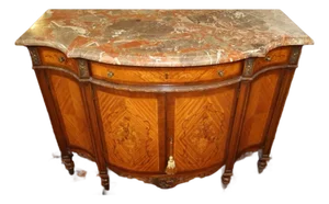 1920's French Louis XVI Style Marble Top Satinwood Inlaid Chest Dresser Commode