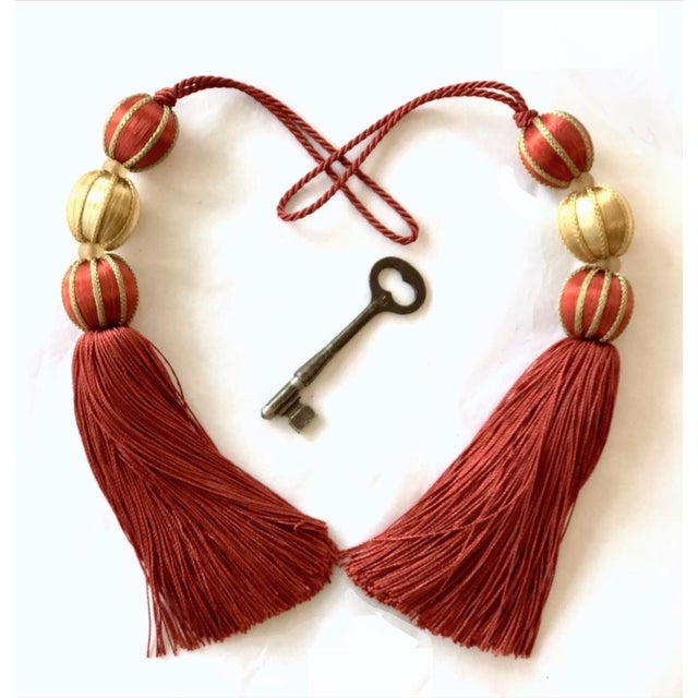 Red Satin Beaded Key Tassel in Red & Gold For Sale - Image 8 of 15